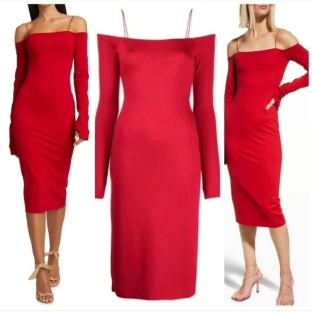 Alice + Olivia Dorinda Off-shoulder Fitted Midi Dress Size 2 NWT $398